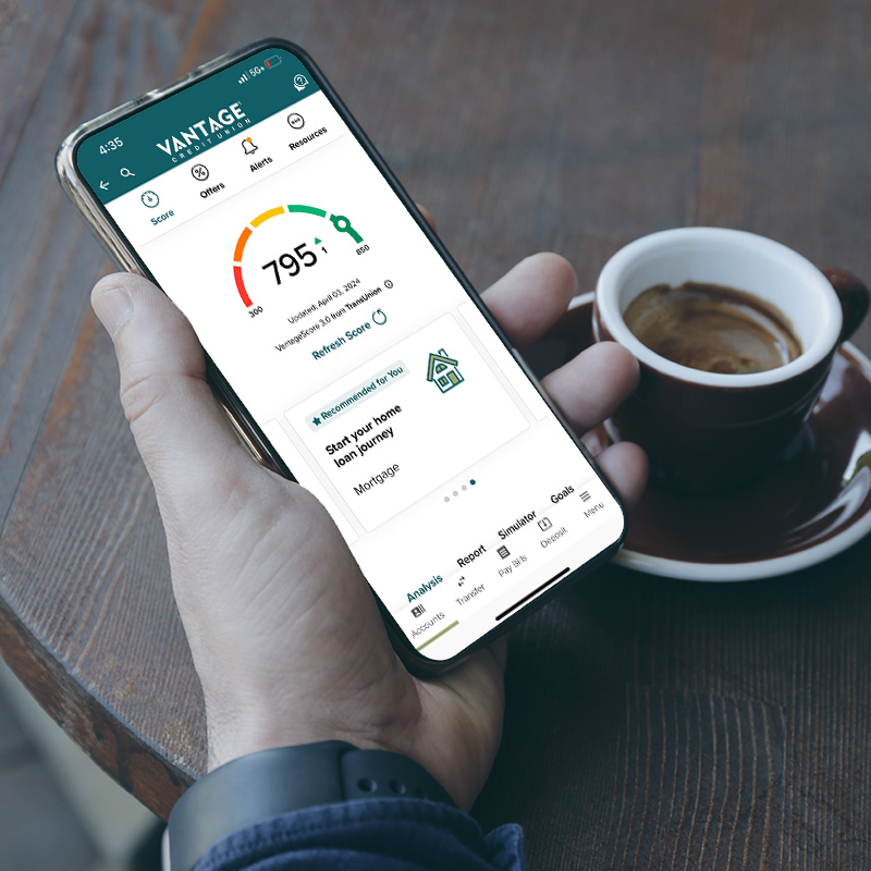 An image of someone looking at their credit score on their phone
