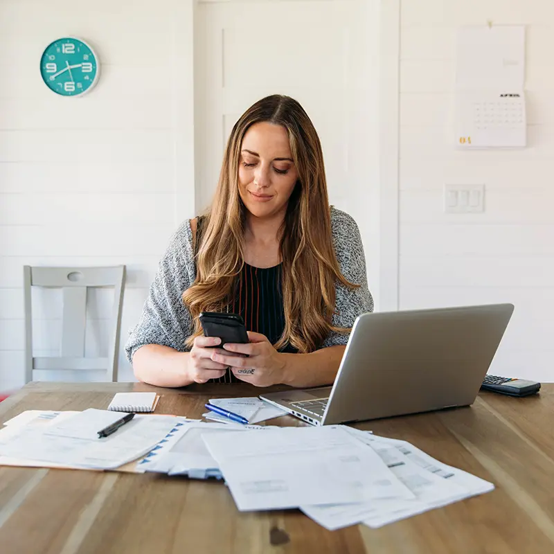 Business woman filing taxes